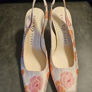 Katy Perry Collections Floral Slingback Heels - Pink and Orange